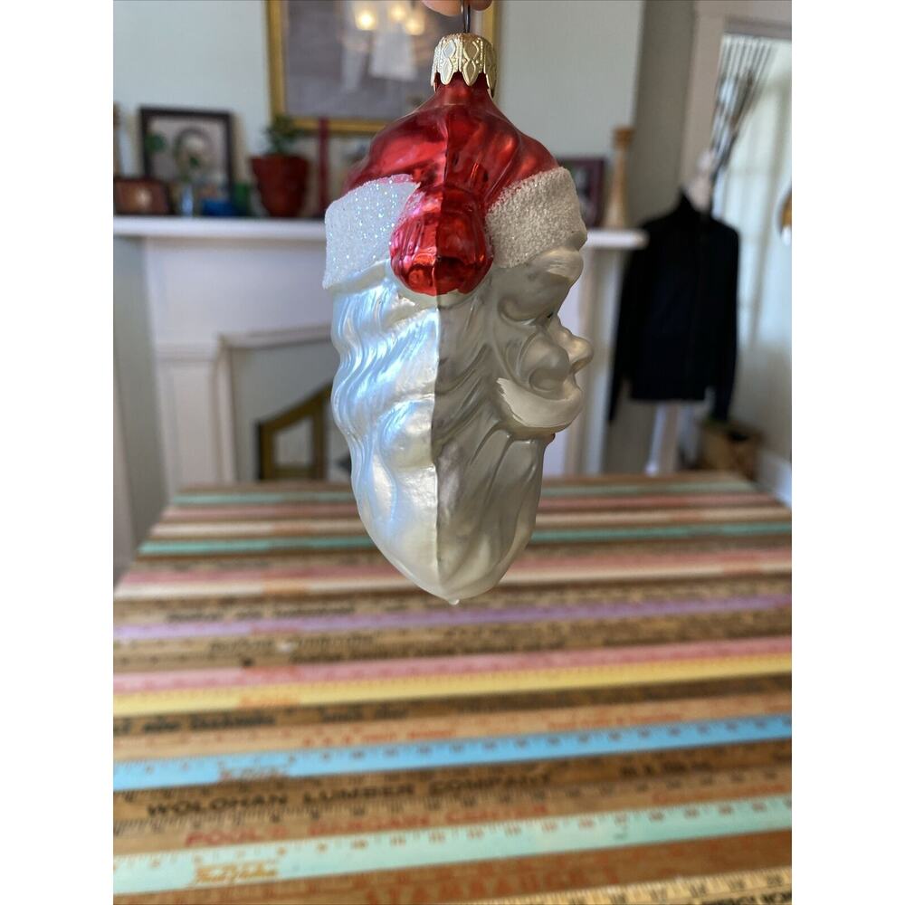 Vintage Blown‎ Glass ST NICK SANTA HEAD Jumbo Christmas Ornament West Germany - Picture 13 of 15